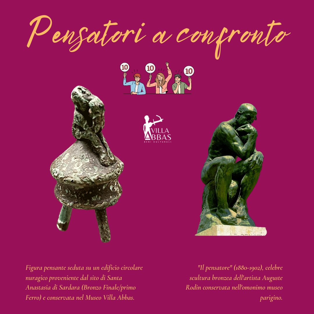 Pensatori a confronto: figurina bronzea nuragica VS #AugusteRodin. La prima è conservata nel #MuseoVillaAbbas, a #Sardara 

#Museo #Sardara #Rodin 
#archaeology