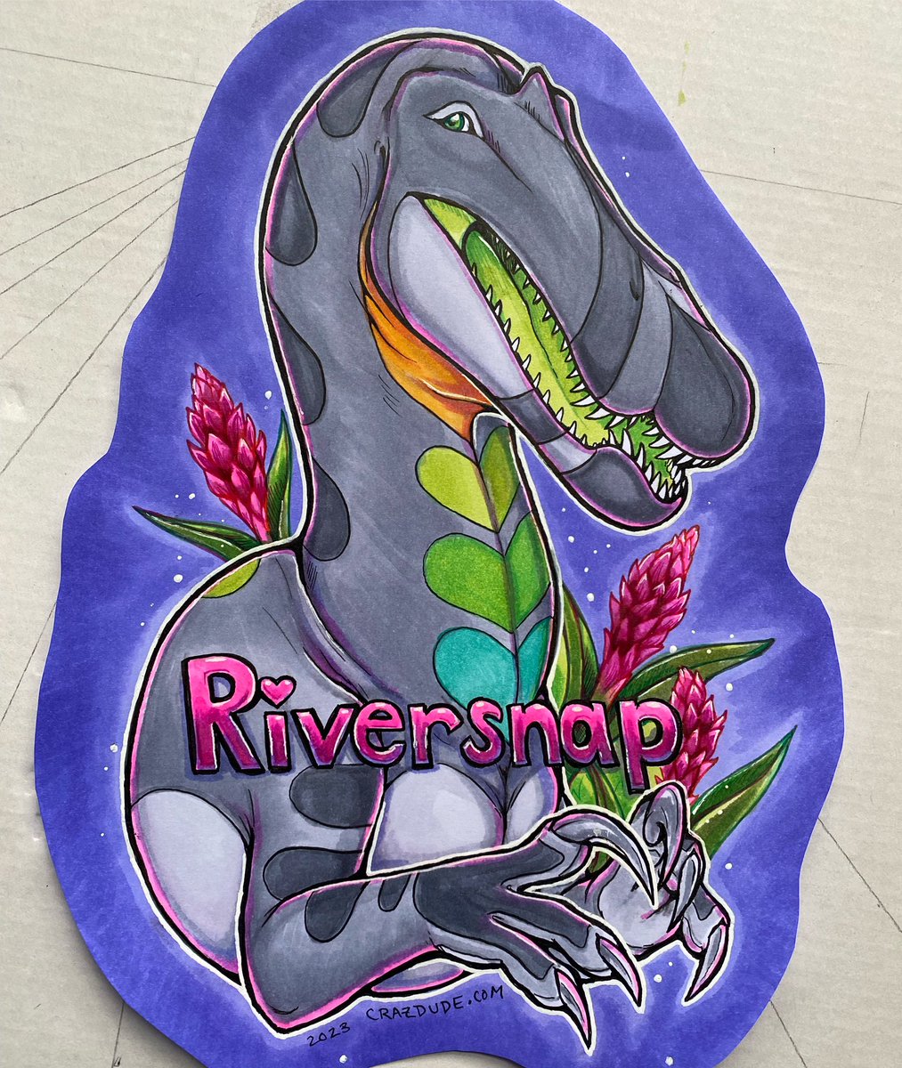 Collecting flowers works up an appetite. Time for sushi 🐟

Riversnap my Suchomimus now has a badge for my upcoming con #furnal2023! #pathoftitans #markerart #dinosaurart