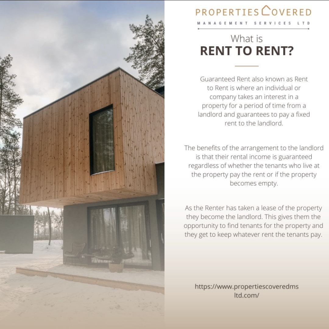 Guaranteed Rent also known as Rent to Rent is where an individual or company takes an interest in a property for a period of time from a landlord and guarantees to pay a fixed rent to the landlord. 

#landlords #property #propertymanagement #tenants #realestate #landlord #PCMSltd