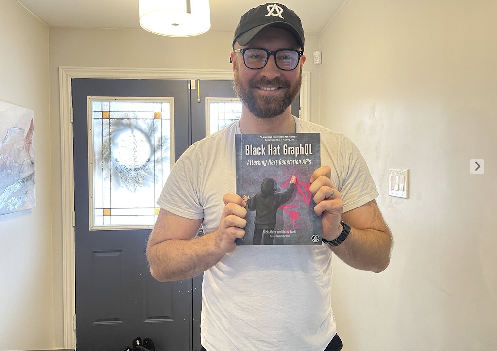 Nick_Aleks's tweet photo. Just received my copy of Black Hat GraphQL and I couldn't be more proud! 📚🚀 This has been a labor of love, and I'm so grateful to finally hold it in my hands. Thank you to everyone who supported @dolevfarhi and I along the way! #GraphQL #hacking #cybersecurity #author https://t.co/iUYH8Q7xWz