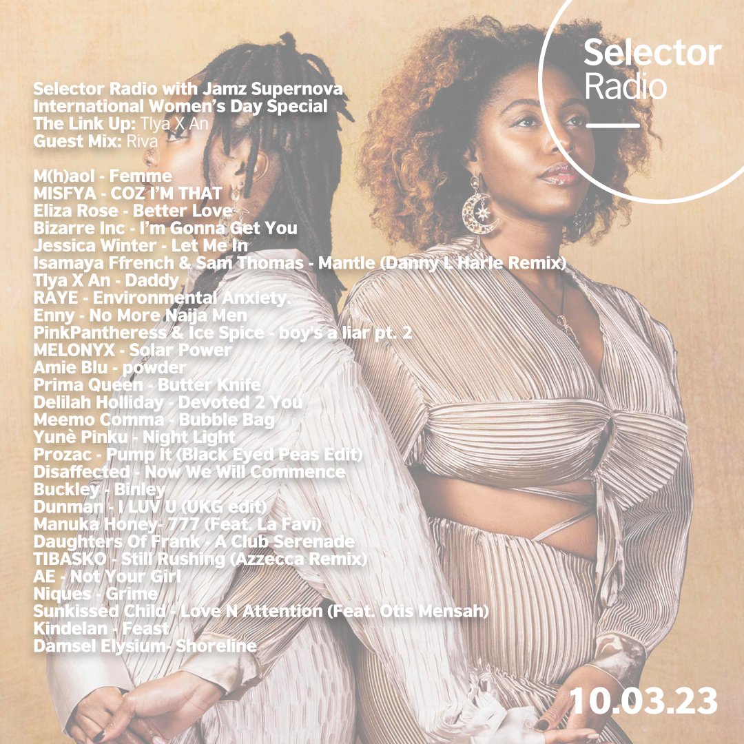 Big up @jamzsupernova who has included MELONYX @melonyxmusic in her selection for the #InternationalWomensDay @SelectorRadio special 🙏 🌍 @BritishMusic_'s Selector Radio broadcasts the best UK music to over 30 countries, every week Listen via music.britishcouncil.org/the-selector/s… #IWD2023