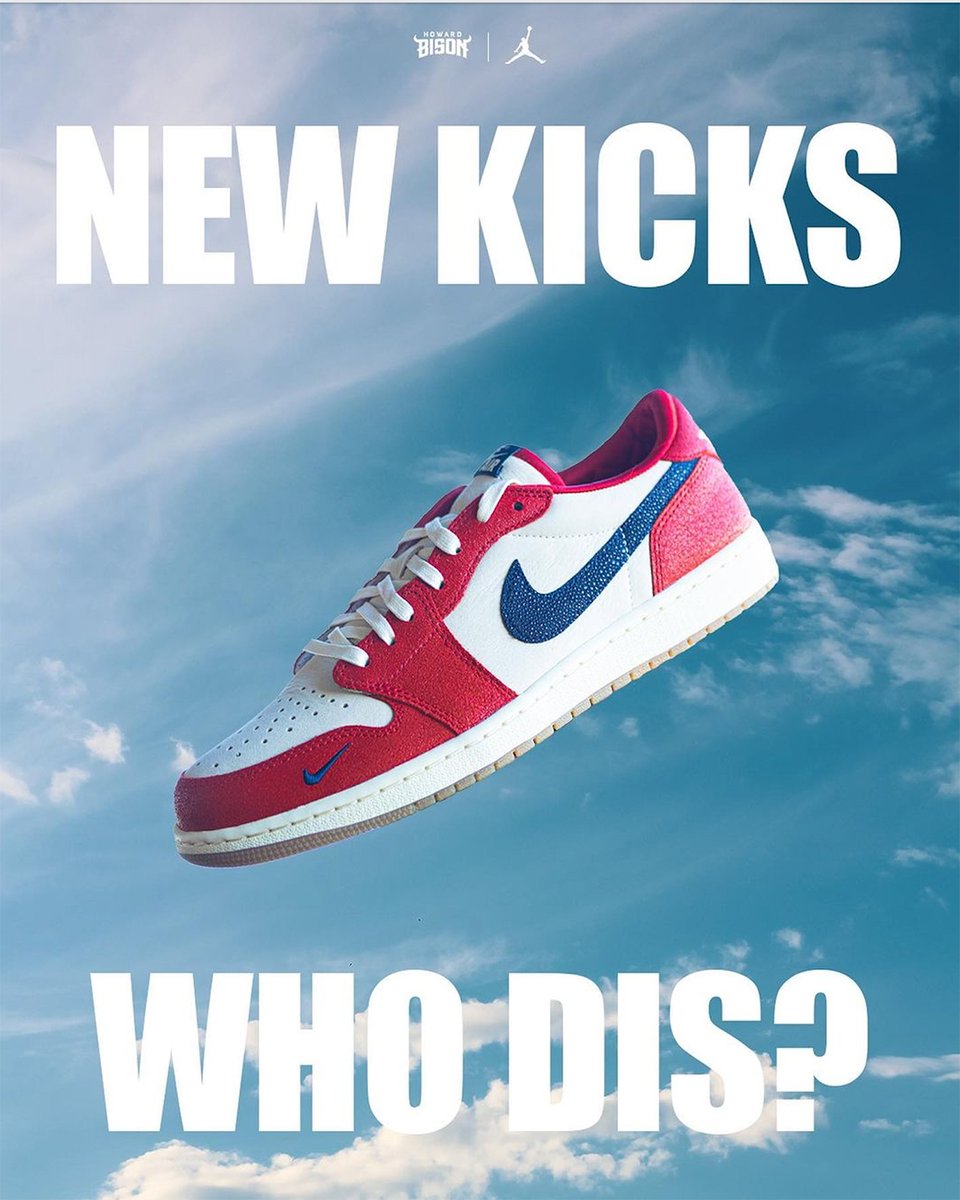 SneakerNews's tweet photo. Ahead of their game against Maryland-Eastern Shore, the Howard University Bison unveil a player-exclusive Air Jordan 1 Low OG 🏀 https://t.co/qrI4t0LGEU