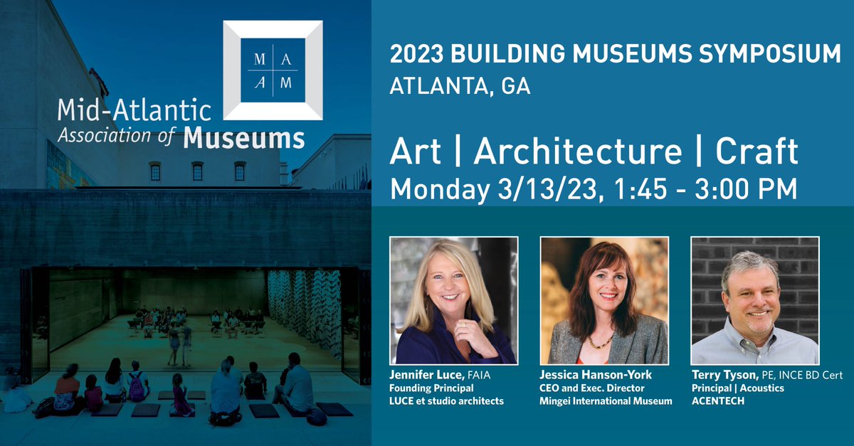 We're presenting at Mid-Atlantic Association of Museums's Building Symposium in Atlanta on Monday! If you are attending, be sure to check out Session 2D, Art | Architecture | Craft. More info here: midatlanticmuseums.org/building-museu…
#museumdesign #acoustics #multisensory