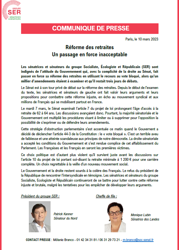 🔴 Un passage en force inacceptable !
Nous sommes indignés de l'attitude du Gouvernement qui, avec la complicité de la droite au Sénat, fait passer en force sa #reformedesretraites en utilisant le recours au vote bloqué, alors qu'un millier d'amendements restaient à examiner.