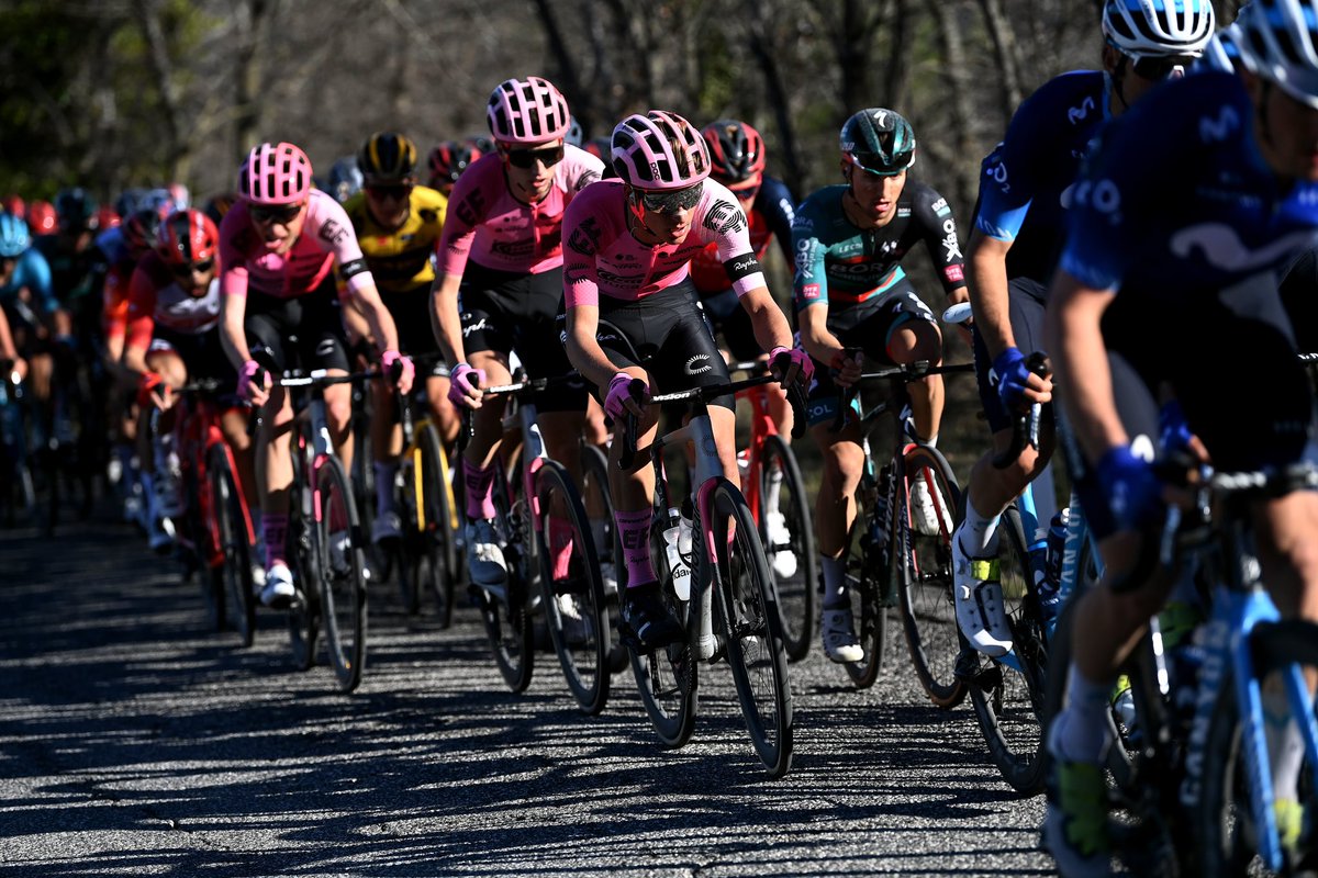 EFprocycling's tweet photo. Full commitment from our squad at Tirreno-Adriatico to set up Hugh Carthy on the final climb. 

Our brit put on a strong ride on the final climb to finish with the lead group and moves up into 11th in the overall with two stages to go. https://t.co/vd2YJ4CsCb