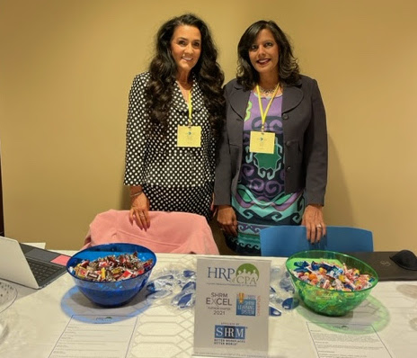 HRP Board Members represented our organization at the OneHR Conference last week! Shout out to Jackie, Irene, Christine, Amanda, & Mark, who worked at our table. It was a great day of learning and networking! (Pictured here - Christine S. & Irene S.)