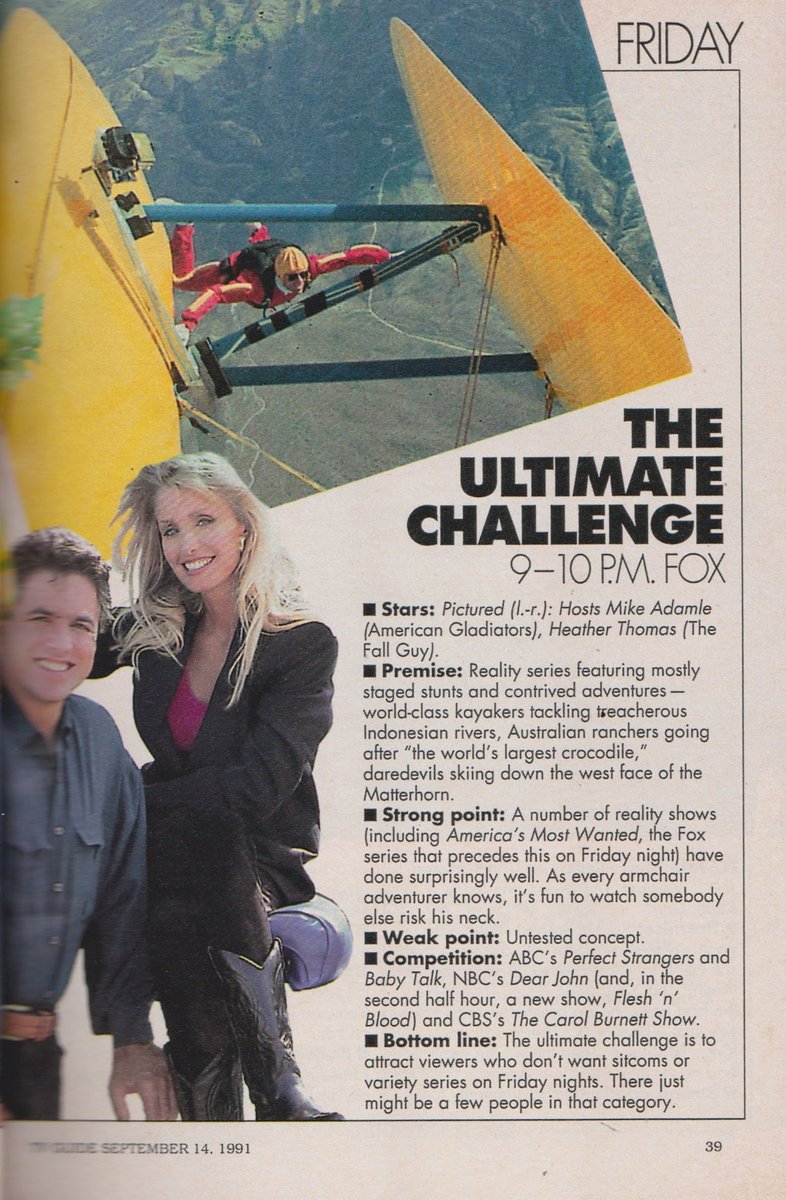THE ULTIMATE CHALLENGE. 1991.

Mike Adamle, Heather Thomas. #UltimateChallenge #TVGuide