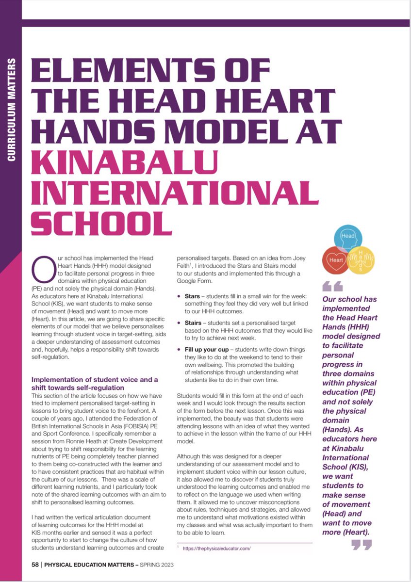 Head Heart Hands! 

Delighted to see our contribution included in the Spring edition.

Thank you for the support @carolhawman 

#PEMatters @afPE_PE @suewilkinson13