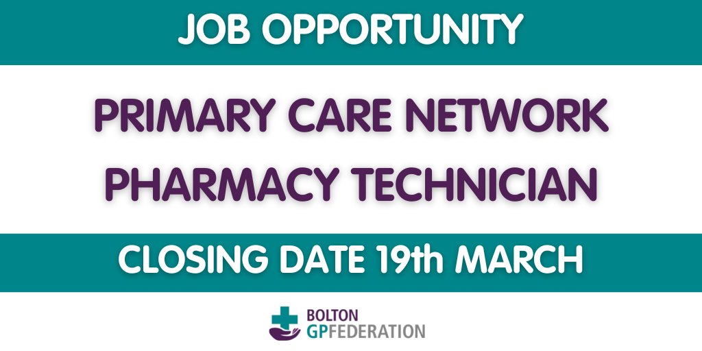 boltongpfed's tweet photo. **JOB OPPORTUNITY**

We’re looking for a Pharmacy Technician to expand our growing Primary Care Network team.

Find out more here https://t.co/i8E0WSUduW https://t.co/zV8Lxa6eUx