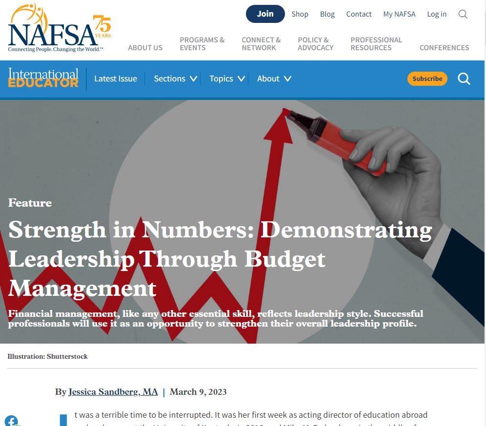 JessBSandberg's tweet photo. Confession: I am often a reluctant financial leader. That's why I wanted to write this @NAFSA article and learn from those who view it as a vehicle for success. If you manage a budget or lack of access to one, give it a read. CC: @zagalo_melo, @JillBlondin https://t.co/iOyjFbuDMN https://t.co/FZABDSnLgs
