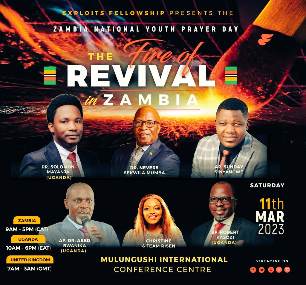 #ExploitsFellowshipZambia
#FiresofRevival @FeniFortunate
@KamugishaJonez
@SolomonMayanja1
@KyokundaL
@TitusAsiimwe
@BwanikaDr