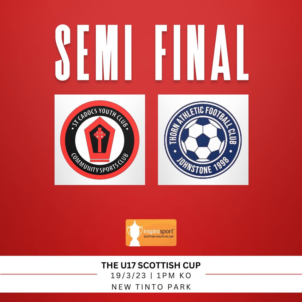 𝗧𝗵𝗲𝘆 𝗻𝗲𝗲𝗱 𝘆𝗼𝘂𝗿 𝘀𝘂𝗽𝗽𝗼𝗿𝘁 🙌

A week on Sunday the clubs Under 17's compete in the semi final of the Scottish Cup. If your at a loose end and want to take in a game please go and lend your support to the young guns. Details 👇