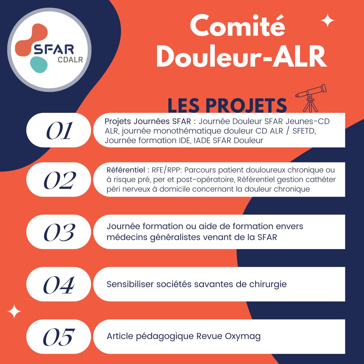 SFAR_ORG's tweet photo. 🚨 Présentation des comités 2023 et on continue cette semaine avec le comité Douleur-ALR !
✅ Découvrez durant 5 jours les membres, le rôle du comité, leurs travaux en cours, leurs projets et leur programme pour le congrès SFAR 2023! (4/5)
#anesthesie #reanimation #comite #DALR https://t.co/FobhsXQ2wI