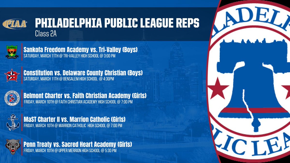 PPL Athletics (@pplathletics) on Twitter photo The <a href="/PIAASports/">PIAA</a> State Basketball Playoffs will begin later today!! We will be posting our PPL representatives from each class starting off with 2A!! We wish all of our teams the best of luck <a href="/Sankofa_sports/">Sankofa Freedom Academy - Warriors Athletics</a> <a href="/ConHighBBall/">ConstitutionBBall</a> <a href="/Belmont_Charter/">Belmont Charter</a> <a href="/MaST2Athletics/">MaST II Tacony Athletics</a> <a href="/Penn_Treaty/">Penn Treaty School</a> The <a href="/PIAASports/">PIAA</a> State Basketball Playoffs will begin later today!! We will be posting our PPL representatives from each class starting off with 2A!! We wish all of our teams the best of luck <a href="/Sankofa_sports/">Sankofa Freedom Academy - Warriors Athletics</a> <a href="/ConHighBBall/">ConstitutionBBall</a> <a href="/Belmont_Charter/">Belmont Charter</a> <a href="/MaST2Athletics/">MaST II Tacony Athletics</a> <a href="/Penn_Treaty/">Penn Treaty School</a>