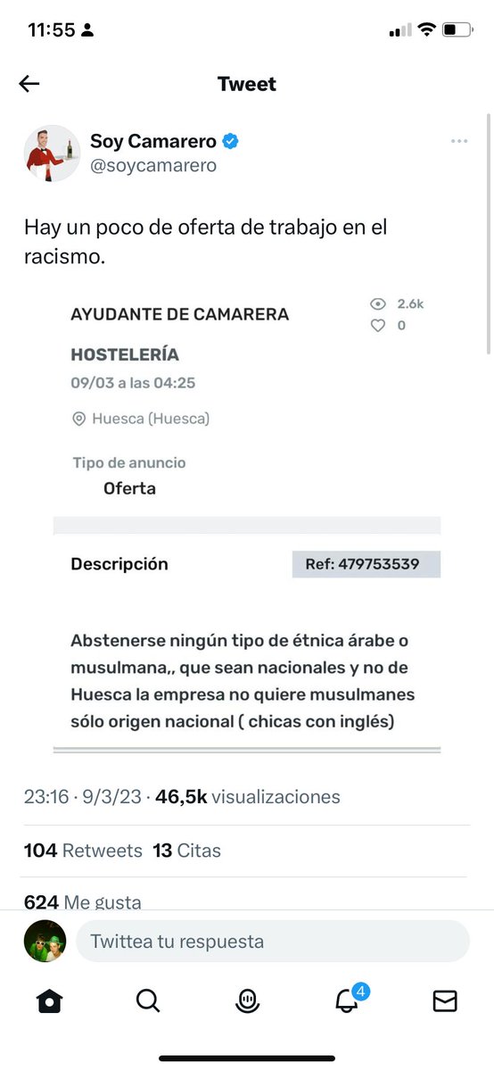 Estaría bien conocer que bar de Uesca hace este tipo de ofertas racistas.