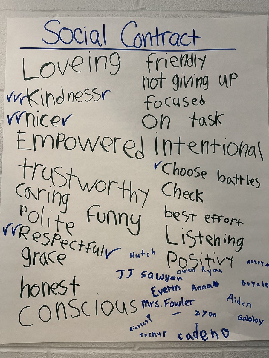 Molly_Capps's tweet photo. This is cool to see- not just a social contract but a REVISED one! @mskatiefowler 3rd grade even reflected on their day yesterday, their goals for today, and then hit the ground running this morning with good things🤗🤩 #TalkAboutFeedback #Engaged #HighExpectations #Intentional https://t.co/5UJa1oUOM0