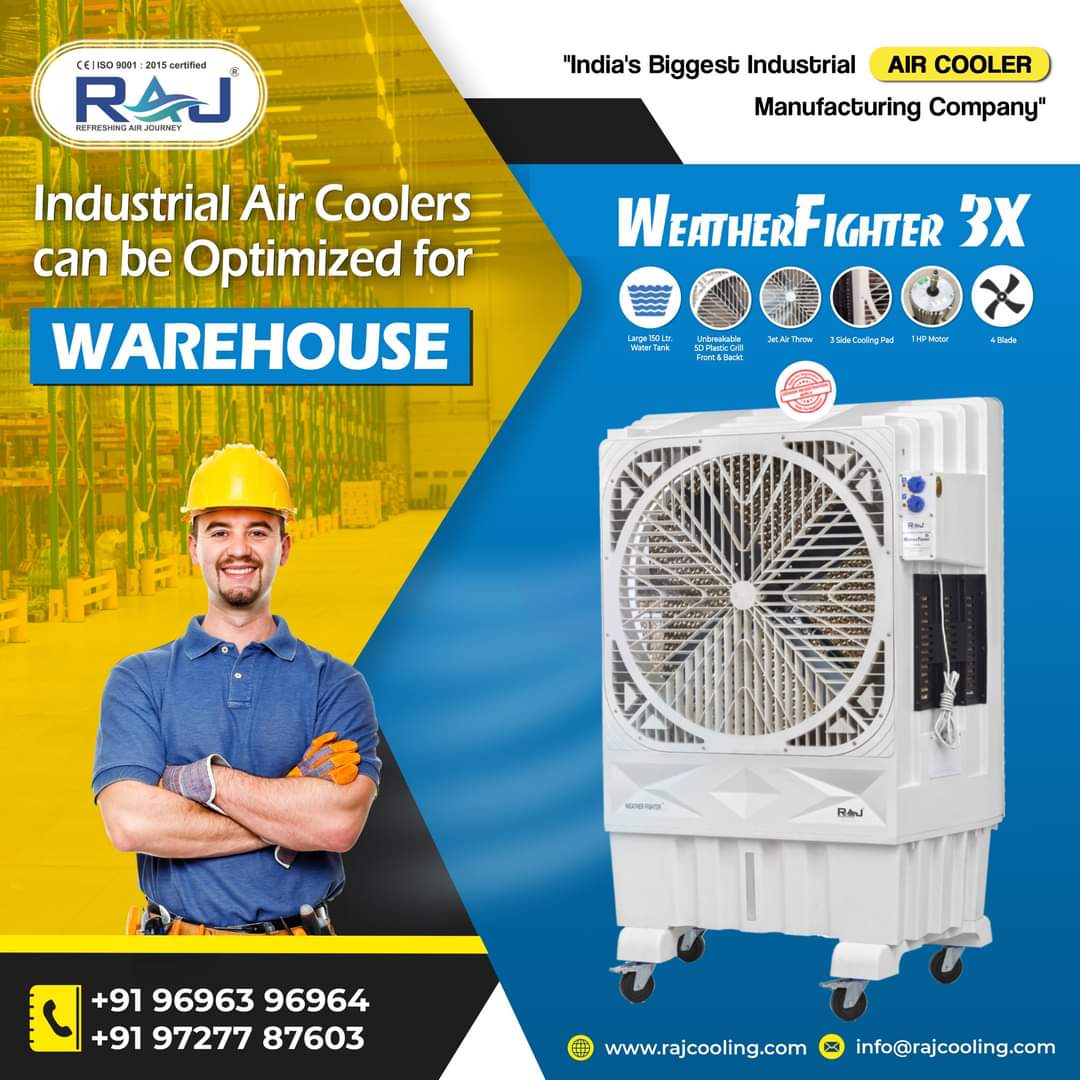 Industrial Air Coolers can be Optimized for WAREHOUSE !! 🏭

#newbegining #WeatherFighter3X #Newlaunch #RajWeatherFighter3X #3sideCoolingPad #3sidePadCooler #industrialCooler #BookingsOpen #BookNow #firsttimeinindia #launching #begining #RajCoolingSystems #RefreshingAirJourney