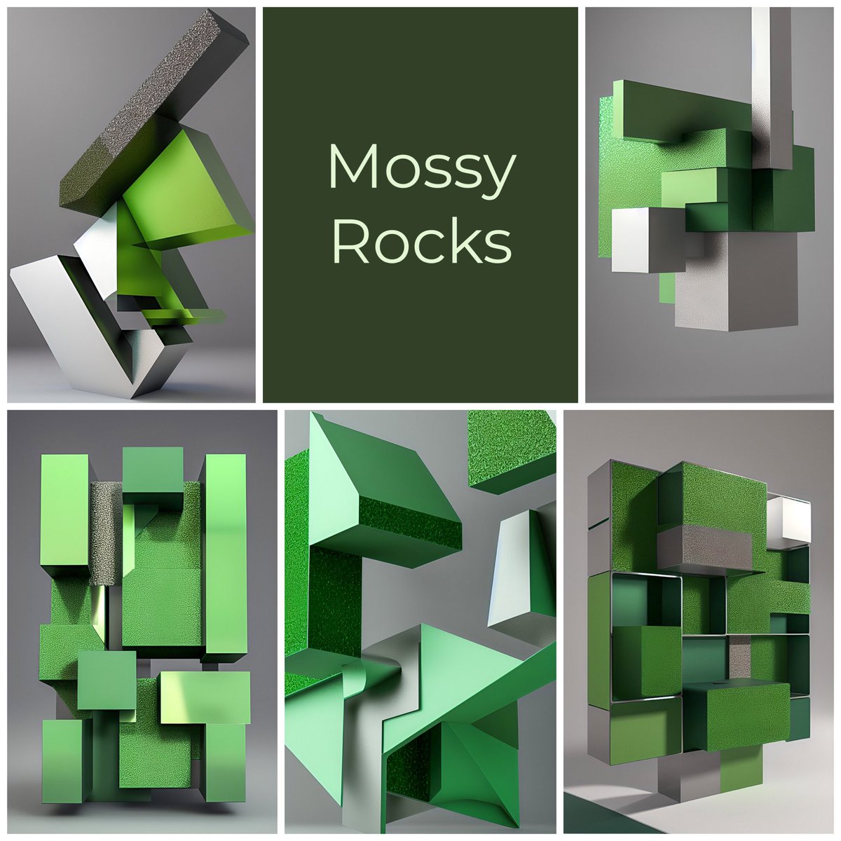 Mossy Rocks collection. Inspired by hikes in the woods. I’ve always loved mossy areas. #digitalsculpture #art