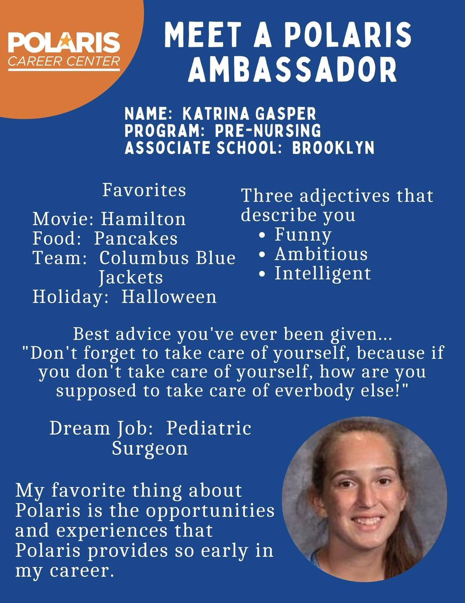 Today's featured Ambassador is Katrina Gasper from the Polaris Pre-Nursing 💉program and @HurricanesBHS. She's next in our 'Meet a Polaris Ambassador' series.