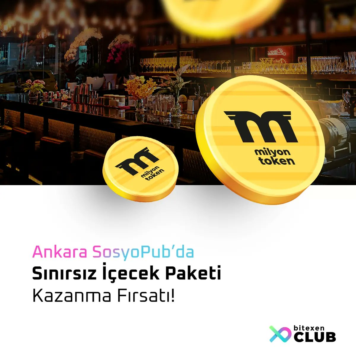 bitexenclub's tweet photo. Ankara, İstanbul ve Eskişehir SosyoPub’da sınırsız içecek paketi kazanma fırsatı #MLYN Token ile Bitexen Club’da! Hemen uygulamaya gir, 50 MLYN Token kilitleyip 30 MLYN Token yak. Bu çok özel faydadan yararlanma şansı yakala. Uygulamayı indirmek için: https://t.co/lxsvGsFWyo https://t.co/ZSli5NgFIM