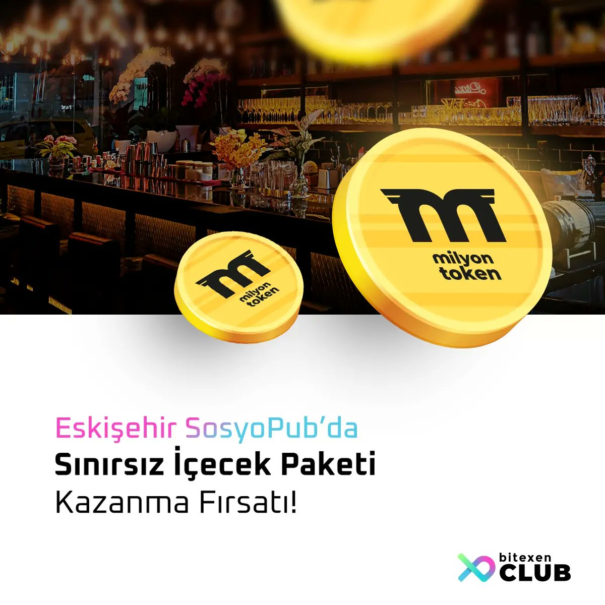 bitexenclub's tweet photo. Ankara, İstanbul ve Eskişehir SosyoPub’da sınırsız içecek paketi kazanma fırsatı #MLYN Token ile Bitexen Club’da! Hemen uygulamaya gir, 50 MLYN Token kilitleyip 30 MLYN Token yak. Bu çok özel faydadan yararlanma şansı yakala. Uygulamayı indirmek için: https://t.co/lxsvGsFWyo https://t.co/ZSli5NgFIM