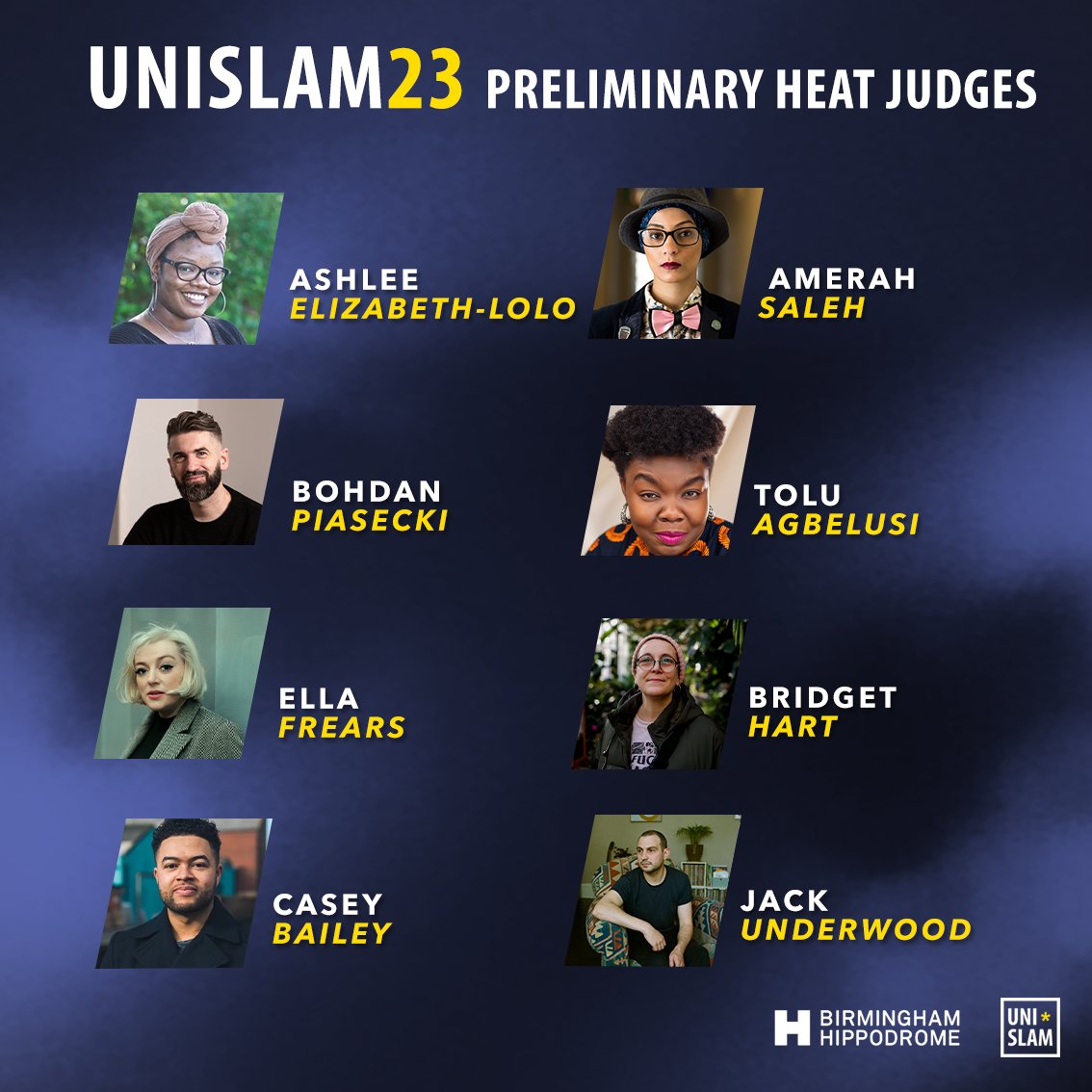 Uni_Slam's tweet photo. UniSlam kicks off TODAY! And we’re bringing the HEAT🔥 with an announcement of our official Preliminary Judges. Prelims kick off tomorrow morning at @brumhippodrome. Before then, we have a day of workshops & #HittheOde to keep our teams busy! https://t.co/2CRK9lrH2v