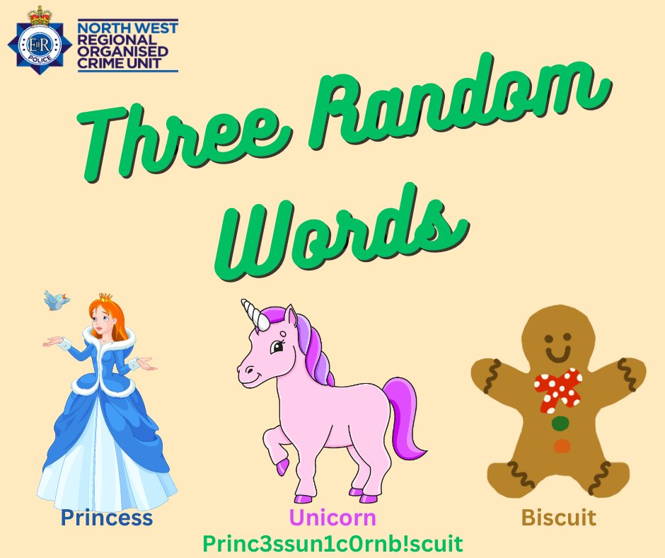 NorthWestCyber1's tweet photo. Three random words, also known as #thinkrandom, is an initiative from the NCSC to educate the general public on how to choose secure passwords that are still easy to remember. https://t.co/e44MaNHib0