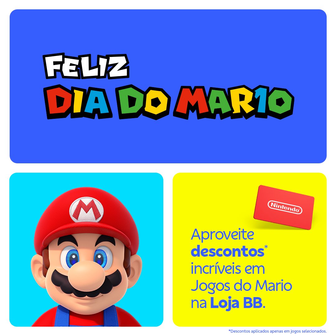 Onde está a princesa? Não sabemos. Mas os jogos do Mario estão na loja BB com 33% de desconto. Vai no app e aproveite. #DiaDoMario #Mar10Day #PraTudoQueVocêImaginar