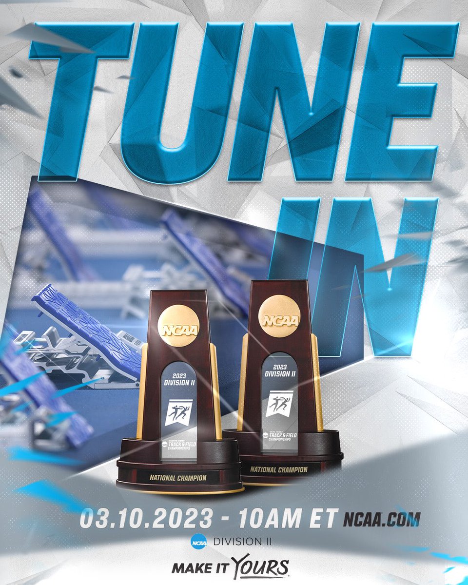 NCAADII's tweet photo. IT'S HERE! 🤩

Day 1️⃣ of the 2023 Division II Indoor Track &amp; Field Championships starts at 10:00 AM ET. 

Tune in by clicking on the links below!👇

#D2WITF
📺https://t.co/pno35iO8PO 
📊https://t.co/6xPJ4X3QZl 

#D2MITF
📺https://t.co/cBRoYELWEv
📊https://t.co/6xPJ4X3QZl https://t.co/8W80qd0q8W