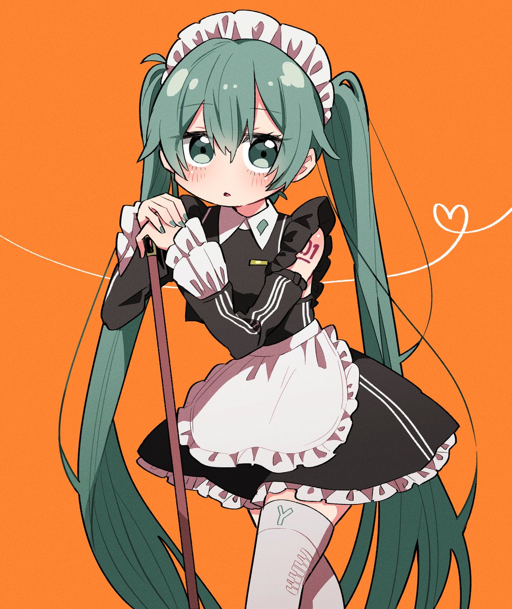 hatsune miku 1girl solo thighhighs long hair apron maid headdress twintails  illustration images
