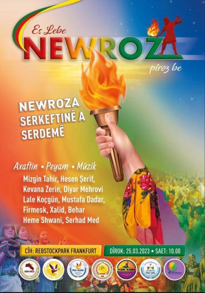 Almanya merkezli 2023 Newroz Kutlaması tarihi belli oldu. Böylece 25 Mart günü herkes Almanya’nın Frankfurt kentine akın edecek. Newroz'a FCDK-KAWA federasyonu ev sahipliği yapiyor. 
#Newroz2023