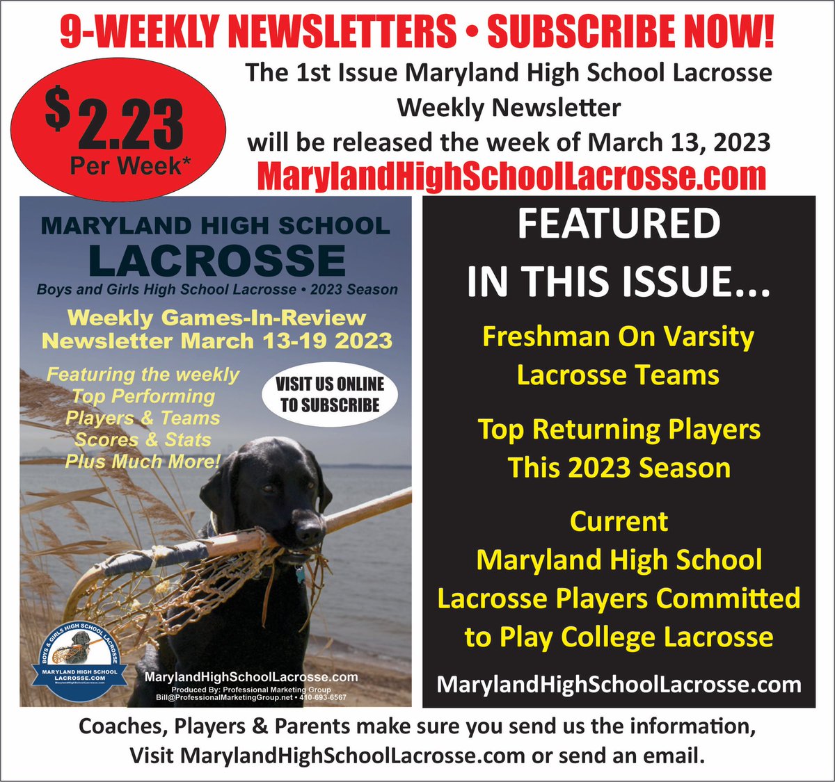 1st Issue released next week. Maryland High School Lacrosse Weekly Newsletter. Subscribe visit Laxinmd.com