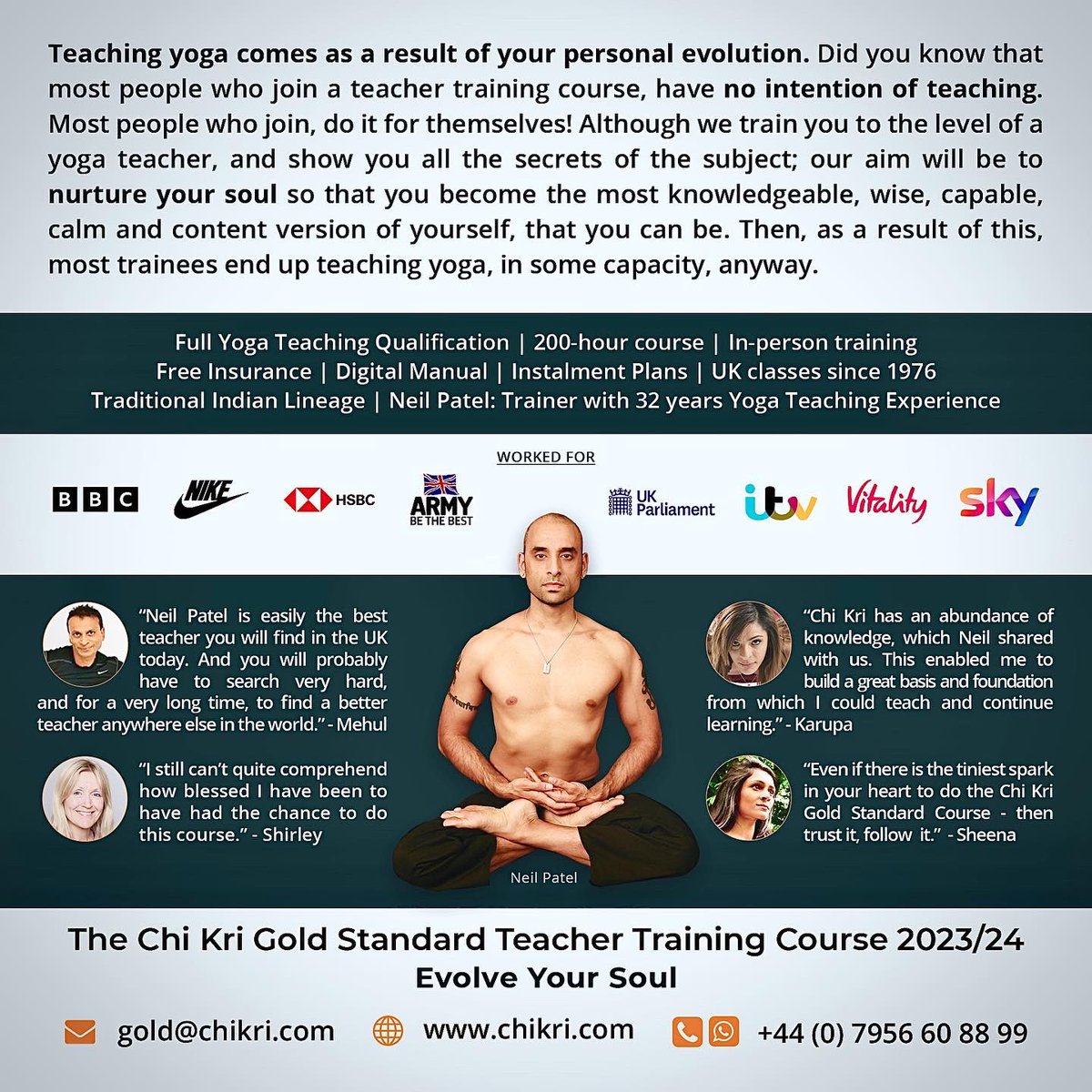 Yoga Teacher Training starts 16th April.

Spiritual Development + Qualification.

#harrow #yogalondon #yogateachertraining