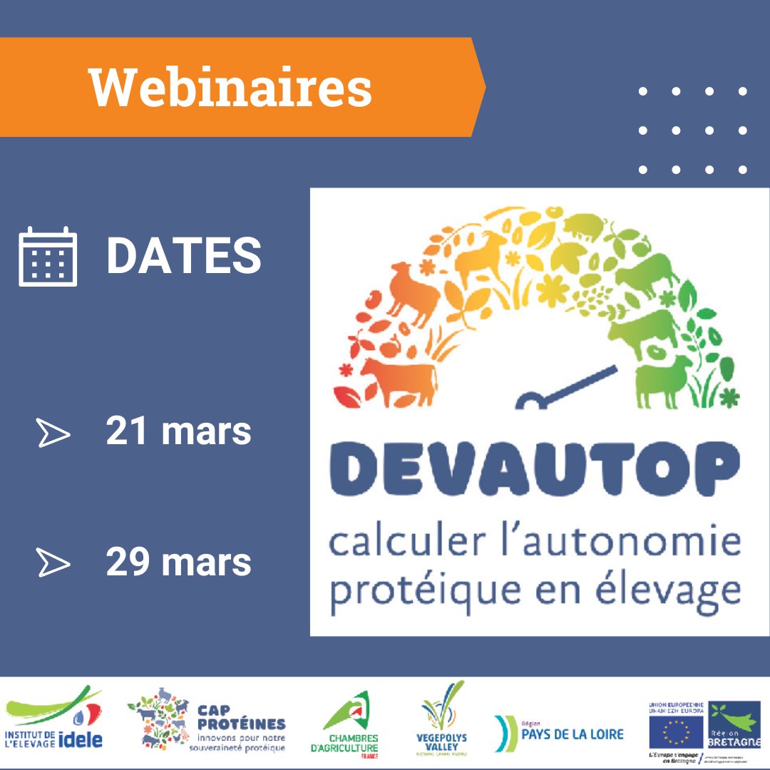 InstitutElevage's tweet photo. Agenda 📅 | Webinaires 💻 #Devautop
📌 Aider les #éleveurs à visualiser l’autonomie #protéique de leur exploitation 🚜
👉 Webinaires multifilières
👉 Saisie des données, étude des valorisés, gestion des consentements, export de données…
📅 21 ou 29 mars
https://t.co/H9YVWCDys3 https://t.co/168xccRcS5