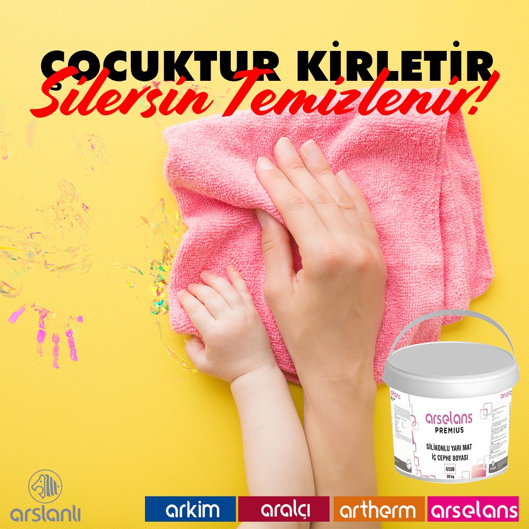 Arslanli_as's tweet photo. Çocuktur kirletir, silersin temizlenir! Silinebilir dekoratif son kat iç cephe boyası Arselans Premius ile dert etmen gerekmez. #arselans #premius https://t.co/p7NXNXT8oU