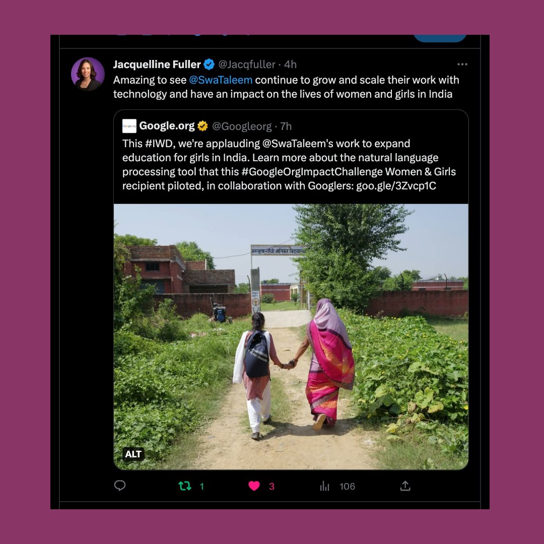 We are honoured and pleased to see that <a href="/google/">Google</a> CEO <a href="/sundarpichai/">Sundar Pichai</a> and Google.org President <a href="/Jacqfuller/">Jacquelline Fuller</a> mentioned us and our efforts in their tweets. This is a huge compliment to us and an inspiration for our future performances.