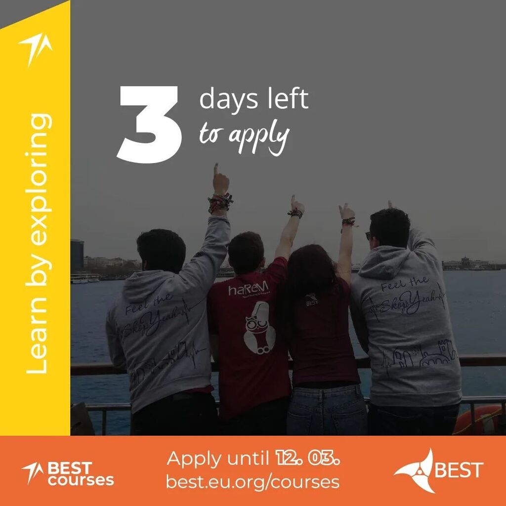BESTRome's tweet photo. Time is running out! Only 3 days left to apply for a BEST Course in Summer: Hurry up!

Apply to the link in Bio

#best #courses #summer #Europe #technology #skills https://t.co/BlOuSyYoXE https://t.co/6Na58gYNdz