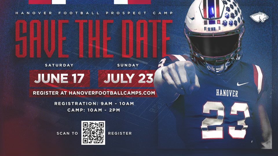 🚨 Hanover FTBL Camp Season 🚨Come Earn Your Stripe 🔴⚪️🔵  #SaveTheDate #HuntForGreatness