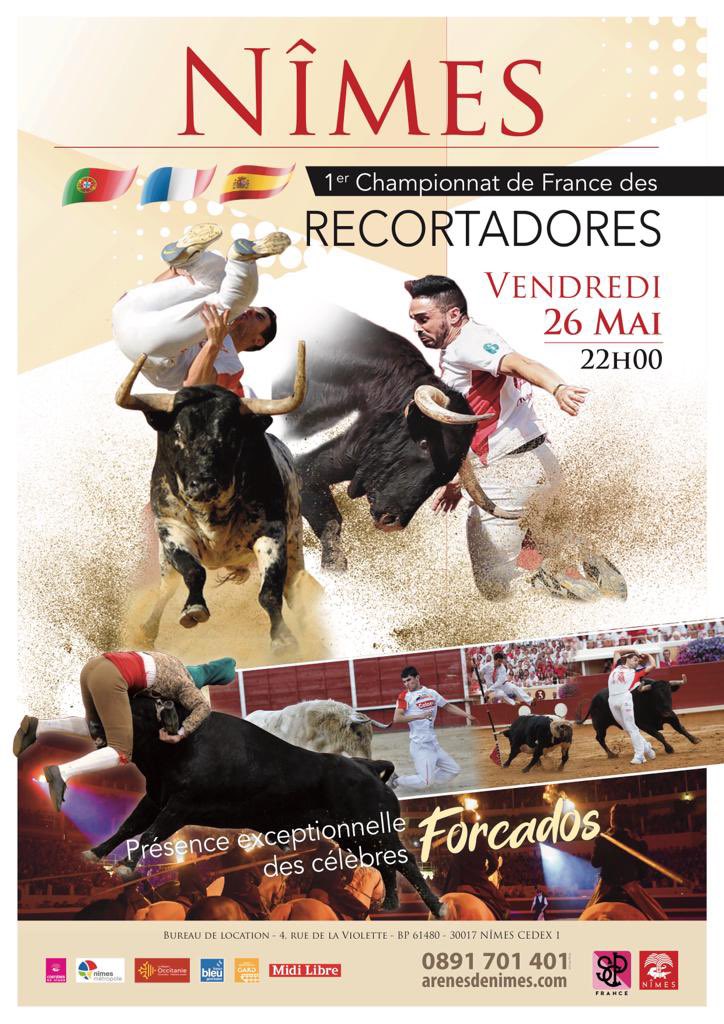 Et le 1er Championnat de France des Recortadores enflammera les Arènes de #Nîmes le vendredi soir !