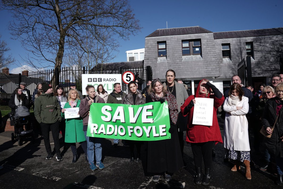 AodhanRob's tweet photo. Fantastic turnout here at the #SaveBBCRadioFoyle protest. The people have sent a clear message. #Derry. https://t.co/U34xbMErEb