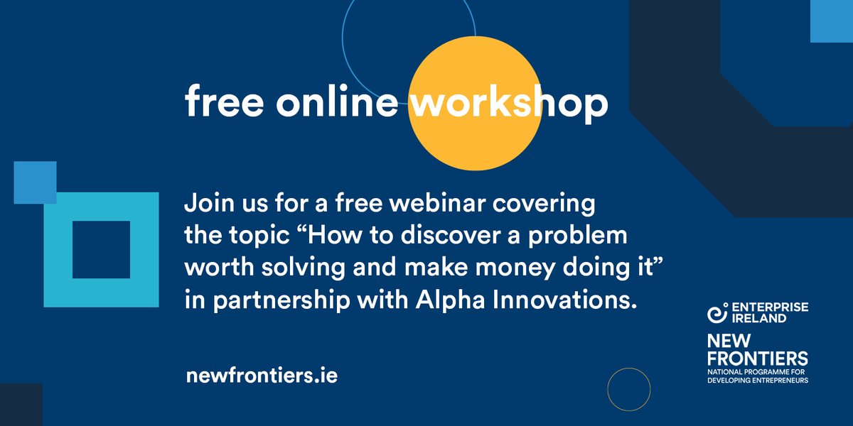 🇮🇪 1 in 7 people in Ireland want to start a business. Are you one of them?
🚀 Join us for a free online workshop that takes you through the process of developing and defining a winning business idea. 
📅 Monday 27th March at 6 pm.
🎫 Register at eventbrite.com/e/how-to-disco…