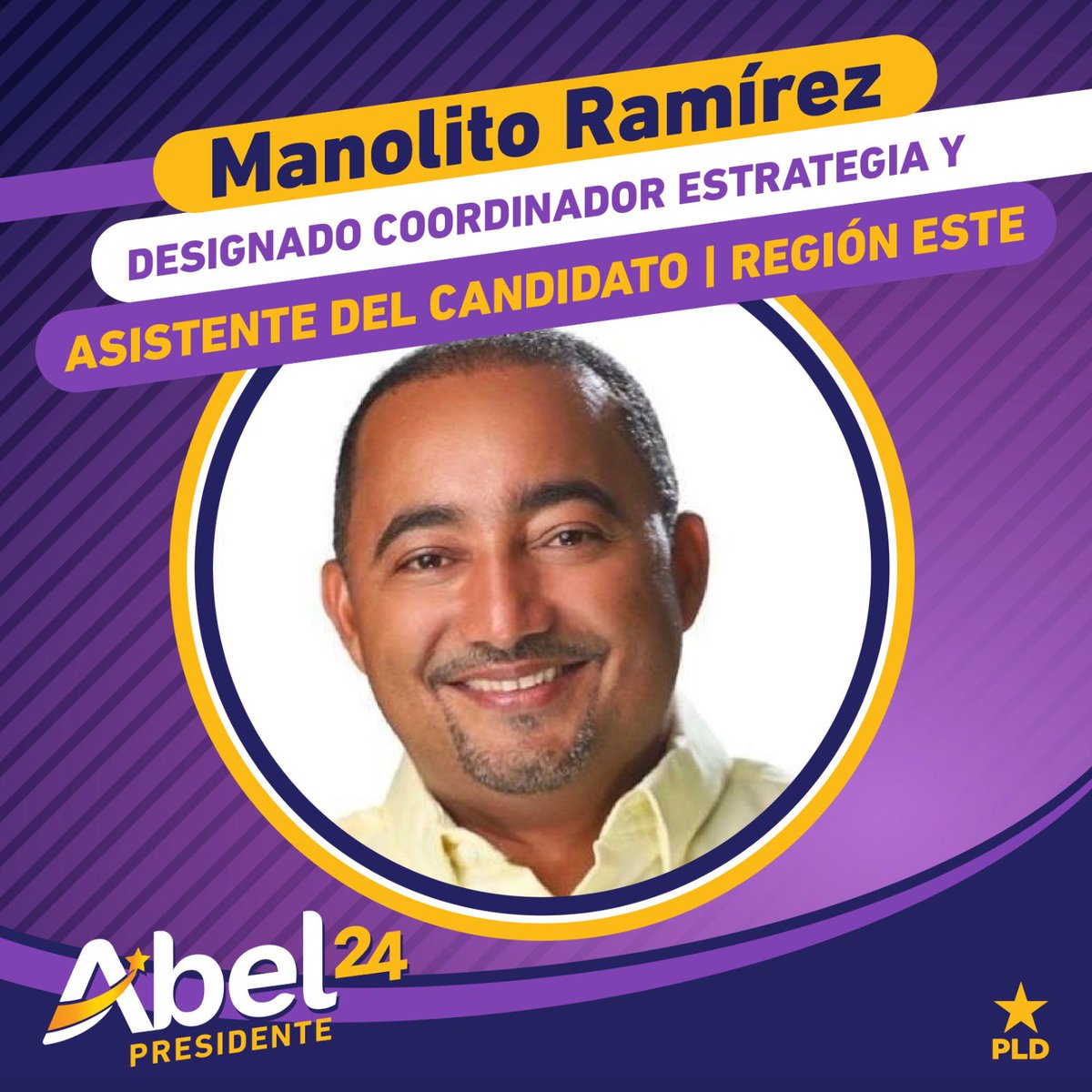 AbelComunicaRD's tweet photo. Candidato presidencial del @PLDenlinea 𝐀𝐛𝐞𝐥 𝐌𝐚𝐫𝐭𝐢́𝐧𝐞𝐳, designa a 𝐌𝐚𝐧𝐨𝐥𝐢𝐭𝐨 𝐑𝐚𝐦𝐢́𝐫𝐞𝐳, Coordinador de Estrategia y asistente del candidato, Región Este. 

¡Pa’ la calle! ¡A ganar! 

#PorUnCaminoMejor https://t.co/z4md9Rbyc7