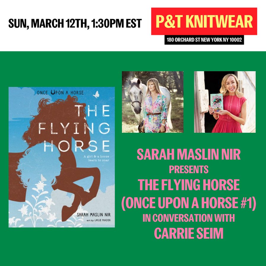 Sarah Maslin Nir (@sarahmaslinnir) on Twitter photo Join me for my FIRST reading from my new kids book The Flying Horse on Sunday at 1:30pm at <a href="/ptknitwear/">P&T Knitwear | Books and Podcasts</a> on the Lower East Side with fellow horse author <a href="/ckseim/">Carrie Seim</a>!
Tix are free but grab em here before they sell out!! eventbrite.com/e/sarah-maslin… Join me for my FIRST reading from my new kids book The Flying Horse on Sunday at 1:30pm at <a href="/ptknitwear/">P&T Knitwear | Books and Podcasts</a> on the Lower East Side with fellow horse author <a href="/ckseim/">Carrie Seim</a>!
Tix are free but grab em here before they sell out!! eventbrite.com/e/sarah-maslin…