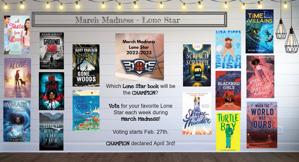 NaiserLib's tweet image. March Madness - Lone Star Edition has begun.  Which 2022 Lone Star book will be the champion?  Mustangs will choose. #DMSMustangs #DMSLib #HaysLib