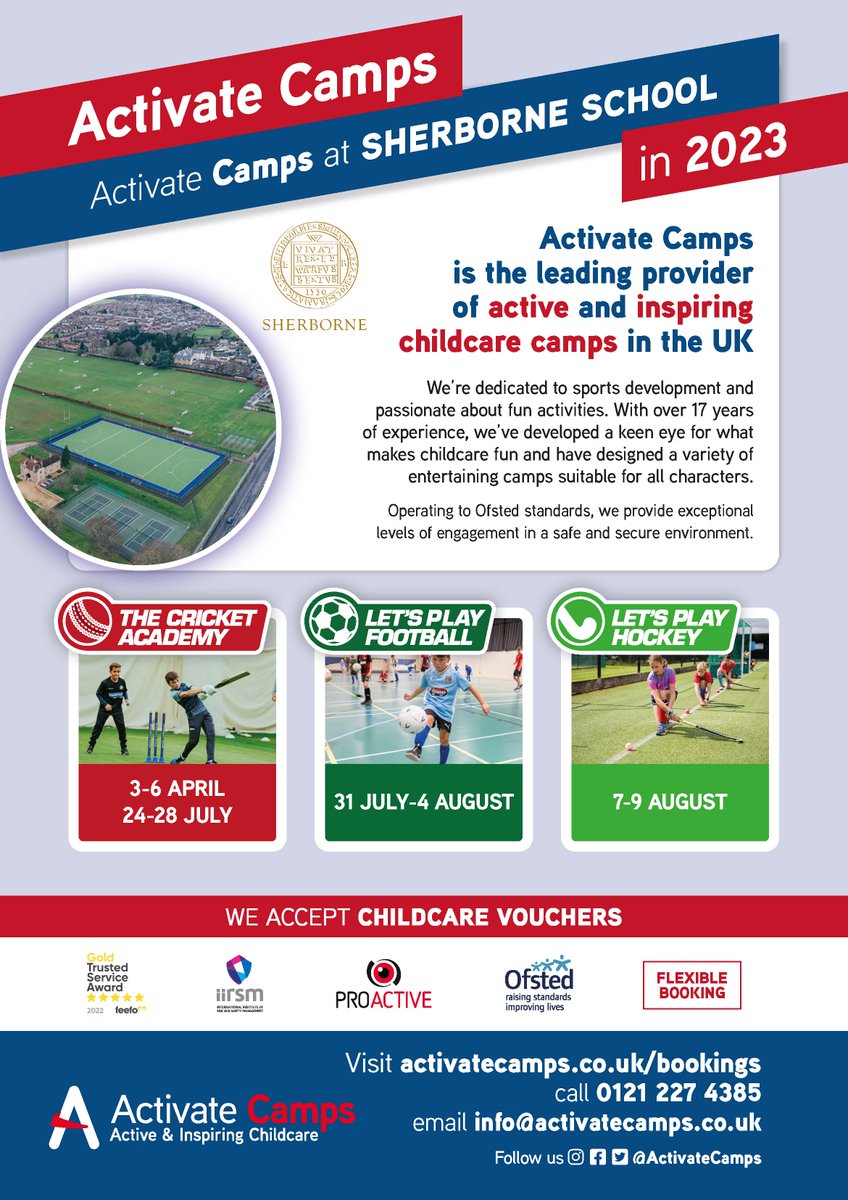 Sherborne School is excited to be hosting Activate Camps again in 2023! Click on the link now to book - activatecamps.co.uk/venues/sherbor… 
#sherborne #holidaycamps