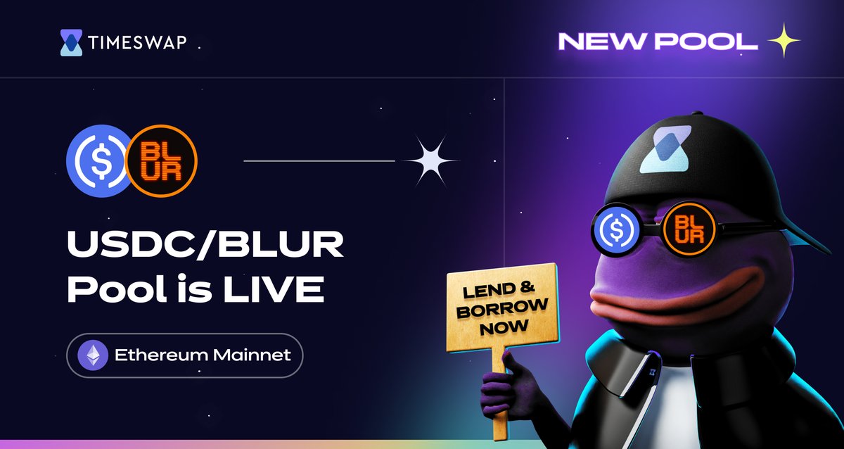 Aaaand..... We're live on ETHEREUM!! 🦇🔊

🚨🚨$USDC/$BLUR🚨🚨 <a href="/blur_io/">Blur</a> <a href="/PacmanBlur/">Pacman | Blur + Blast</a>

💸💸💸USDC -> 24% APR 💸💸💸

or

📈Use BLUR as collateral to borrow USDC 📈

-> app.timeswap.io