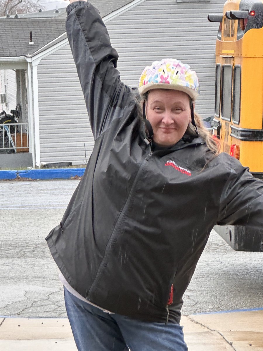 Our library aide promoting helmet safety! Thank you Miss Jeanette!