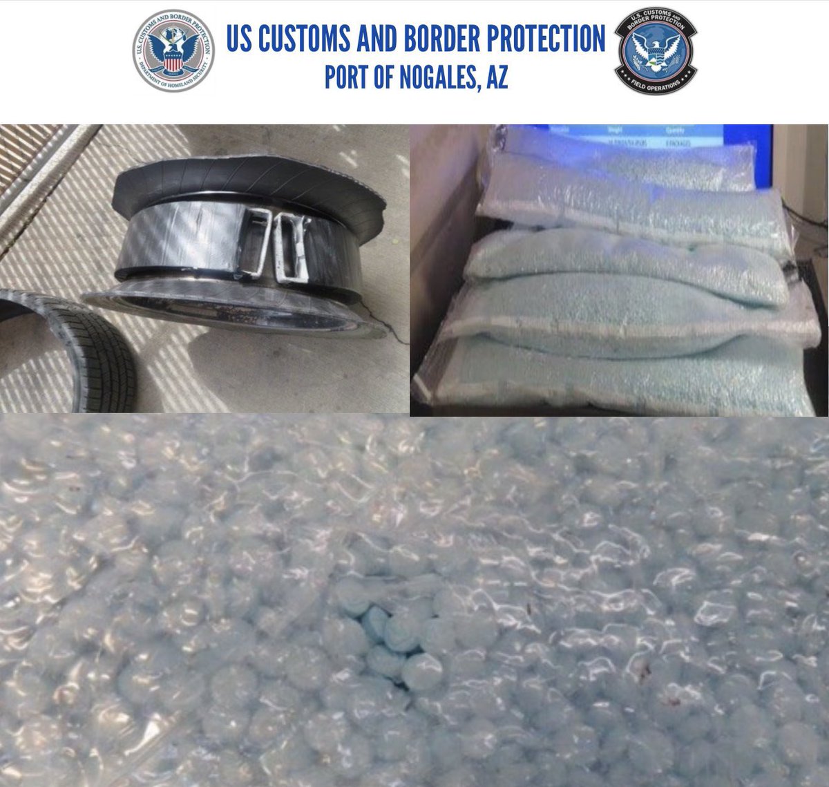 NEW: Enormous fentanyl busts around the U.S. - @DEALOSANGELES busts 3 MX nationals w/ 1 million fentanyl pills in car. - Michigan police make largest fentanyl bust in state history during traffic stop - enough for 3 million pills - CBP in Nogales, AZ seize 560,000 pills in 2 days