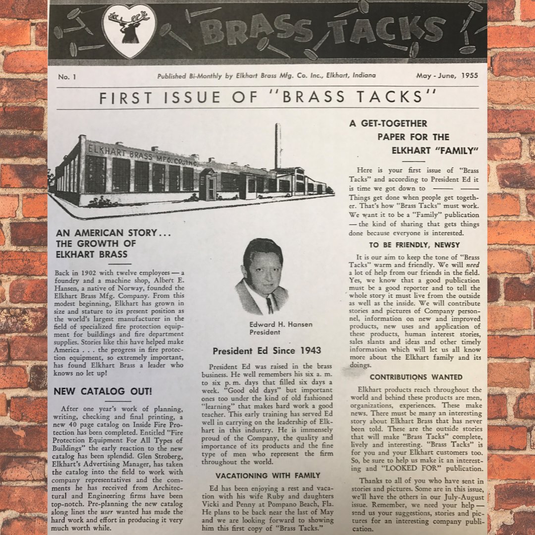 elkhartbrass's tweet image. #flowbackfriday to the First Issue of "Brass Tacks" in 1955, the  inspiration for the name of our Brass Tacks Hard Facts series!  As President Ed said "Things get done when people get together.  That's how Brass Tacks must work."  #elkhartbrass #knowyourflow #brasstackshardfacts