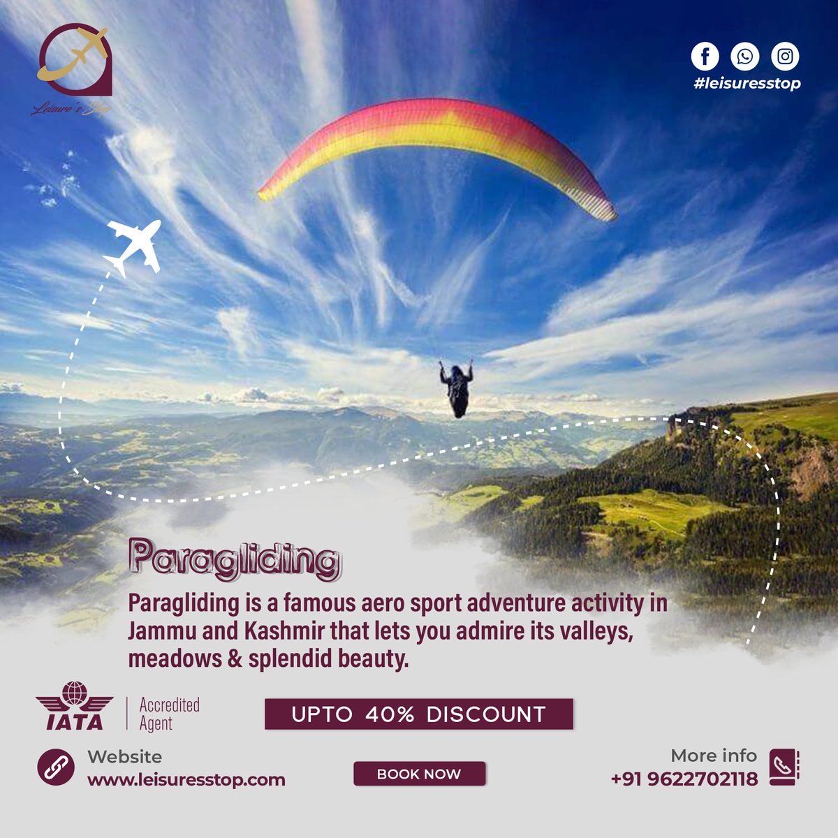 LeisuresStop's tweet photo. "from trekking to paragliding, kashmir is a paradise for adventure enthusiasts. Book your next adventure with leisures stop!

#leisuresstop #adventuretravel #paragliding #trekking #travelling #flightlife #flight #cheapflights #easyflight #travelday #booknow #travelwithus https://t.co/oMxsThZjOU